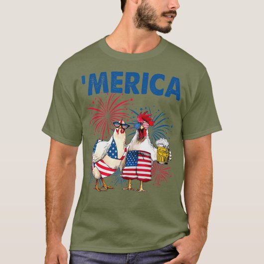 Patriottische kip Amerika 4 juli bierdag T-shirt (Voorkant)