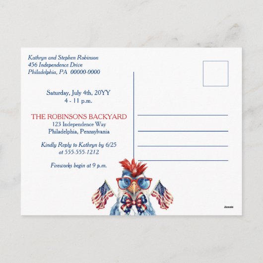 Patriottische Kip Zonnebril Independence Day BBQ Feestdagenkaart (Achterkant)