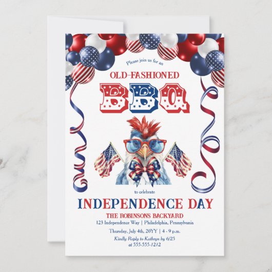 Patriottische Kip Zonnebril Independence Day BBQ Kaart (Voorkant)