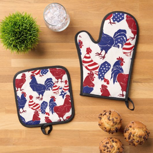 Patriottische Kippen Oven Mitt en Pothouders Ovenwant & Pannenlap Set (Top down)