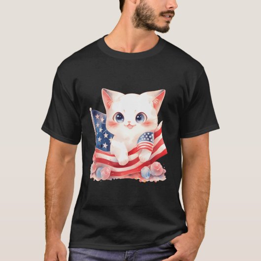 Patriottische kitten 4 juli Amerikaanse Onafhankel T-shirt (Voorkant)