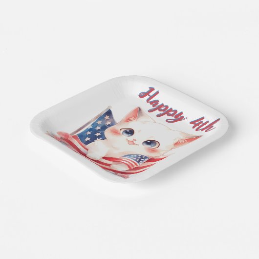 Patriottische Kitten 4 juli Gelukkig 4th Custom Papieren Bordje (Gebogen)