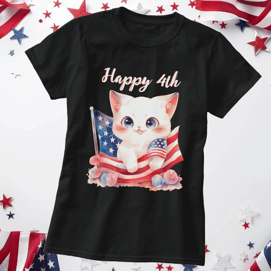 Patriottische Kitten 4 juli Gelukkig 4th Custom T-shirt