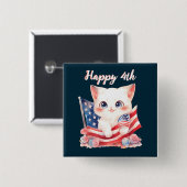 Patriottische Kitten 4 juli Gelukkig 4th Custom Vierkante Button 5,1 Cm (Voorkant /achterkant)