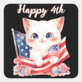 Patriottische Kitten 4 juli Gelukkig 4th Custom Vierkante Sticker (Voorkant)