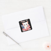 Patriottische Kitten 4 juli Gelukkig 4th Custom Vierkante Sticker (Envelop)
