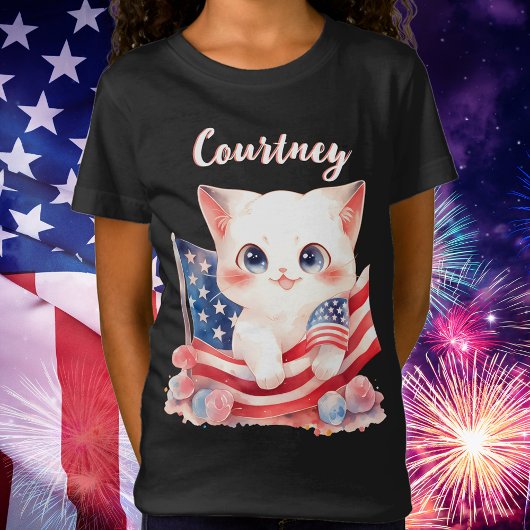 Patriottische Kitten 4 juli gepersonaliseerd T-shirt