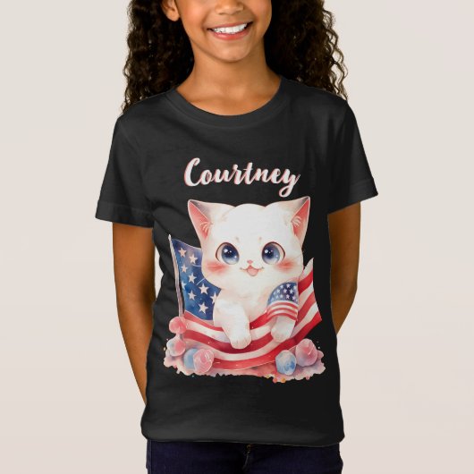 Patriottische Kitten 4 juli gepersonaliseerd T-shirt (Voorkant)