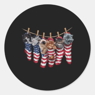 Patriottische Kittens In Amerikaanse Vlag Soks Gra Ronde Sticker