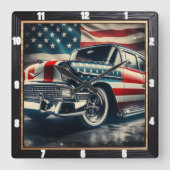 Patriottische klassieke auto vierkante klok (Voorkant)