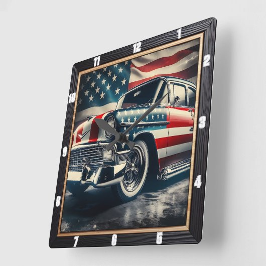 Patriottische klassieke auto vierkante klok (Hoek)