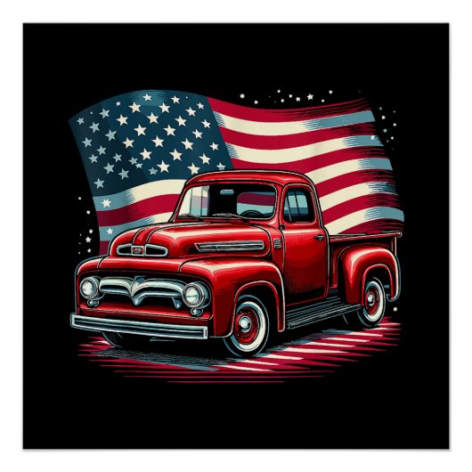 Patriottische klassieke oude pick-up truck USA vla Perfect Poster (Voorkant)
