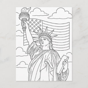 Patriottische Kleurplaat van het Vrijheidsbeeld Briefkaart