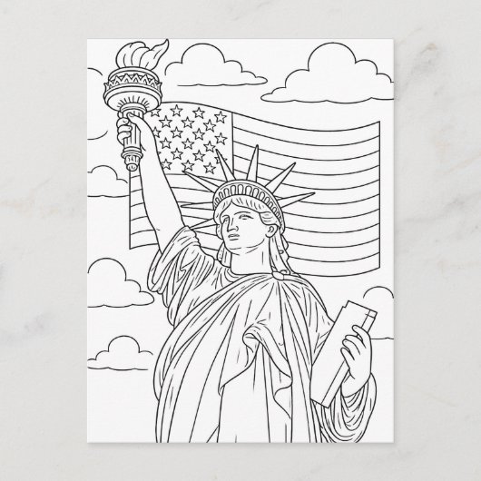 Patriottische Kleurplaat van het Vrijheidsbeeld Briefkaart (Voorkant)