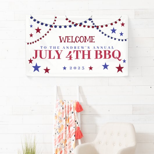 Patriottische kleursterren op 4 juli spandoek (Insitu)