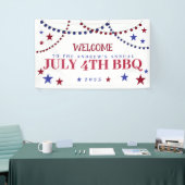 Patriottische kleursterren op 4 juli spandoek (Beurs)