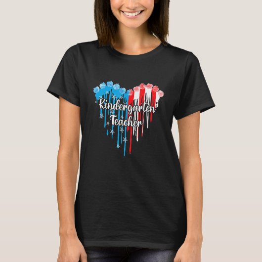 Patriottische kleuterschool leraar hart Amerikaans T-shirt (Voorkant)