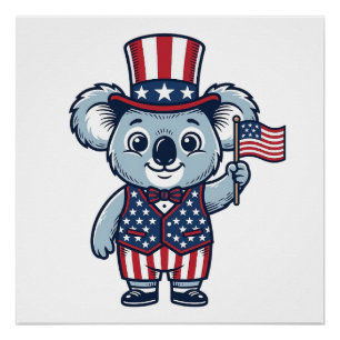 Patriottische Koala Vector Vintage T-shirt Ontwerp Perfect Poster