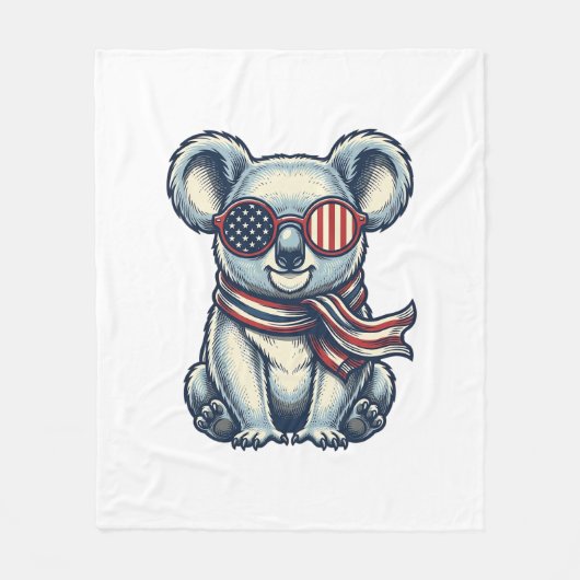 Patriottische Koala Vintage Gravure Shirt Ontwerp_ Fleece Deken (Voorkant)