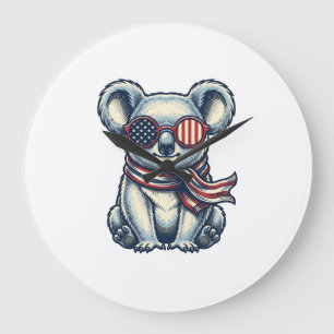 Patriottische Koala Vintage Gravure Shirt Ontwerp_ Grote Klok
