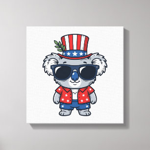 Patriottische Koala Vintage Stijl Vector Kunst_1 Canvas Afdruk