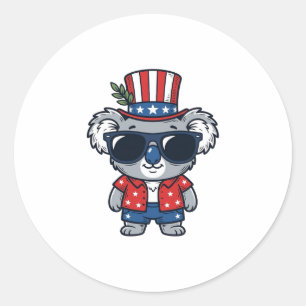 Patriottische Koala Vintage Stijl Vector Kunst_1 Ronde Sticker