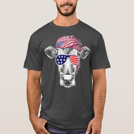 Patriottische Koe 4 juli Amerikaanse vlag T-shirt (Voorkant)