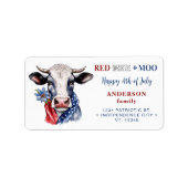 Patriottische Koe 4 juli Boerderij terug adres Etiket (Voorkant)