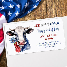 Patriottische Koe 4 juli Boerderij terug adres Etiket