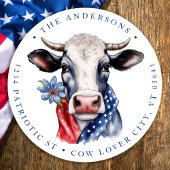 Patriottische Koe 4 juli Boerderij terug adres Ronde Sticker