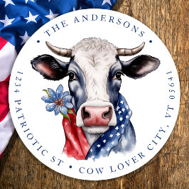 Patriottische Koe 4 juli Boerderij terug adres Ronde Sticker