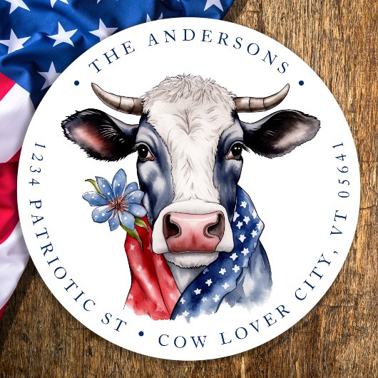 Patriottische Koe 4 juli Boerderij terug adres Ronde Sticker