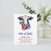 Patriottische Koe 4 juli Rood Wit & Blauw Partij Uitnodiging Briefkaart (Staand voorkant)