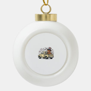 Patriottische Koe 4 juli Truck Vectorontwerp_1 Keramische Bal Ornament
