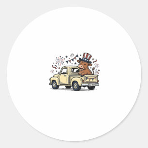 Patriottische Koe 4 juli Vrachtwagen Vectorontwerp Ronde Sticker