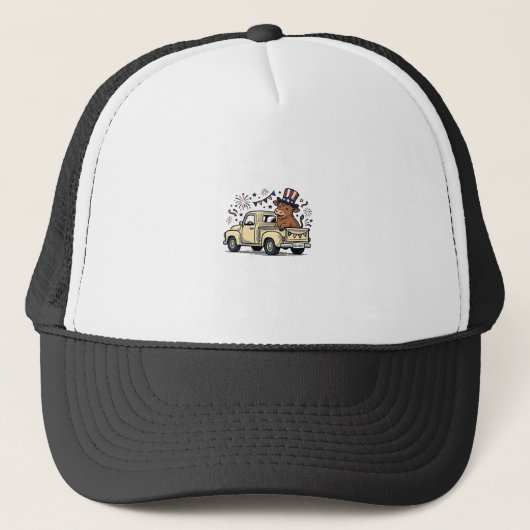 Patriottische Koe 4 juli Vrachtwagen Vectorontwerp Trucker Pet (Voorkant)