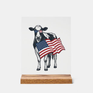 Patriottische Koe Amerikaanse Vlag Vintage Gravure Acryl Bord