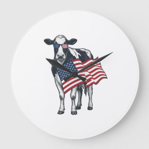 Patriottische Koe Amerikaanse Vlag Vintage Gravure Grote Klok