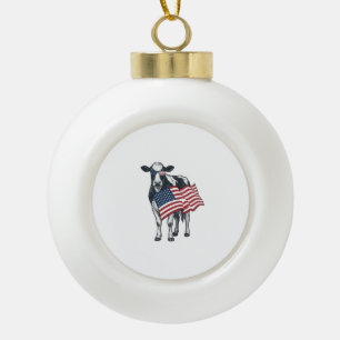 Patriottische Koe Amerikaanse Vlag Vintage Gravure Keramische Bal Ornament