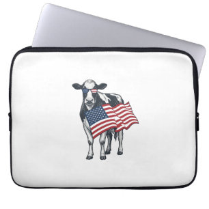 Patriottische Koe Amerikaanse Vlag Vintage Gravure Laptop Sleeve