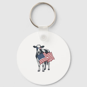 Patriottische Koe Amerikaanse Vlag Vintage Gravure Sleutelhanger
