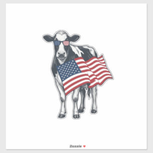 Patriottische Koe Amerikaanse Vlag Vintage Gravure Sticker