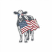 Patriottische Koe Amerikaanse Vlag Vintage Gravure Sticker (Voorkant)