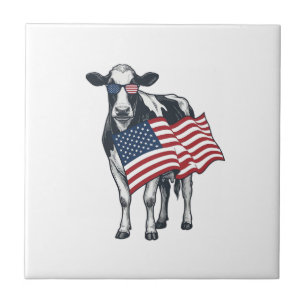 Patriottische Koe Amerikaanse Vlag Vintage Gravure Tegeltje