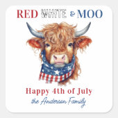 Patriottische Koe blij 4 juli rood wit blauw Vierkante Sticker (Voorkant)