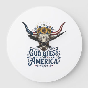 Patriottische Koe God Zegen Amerika Vintage T-shir Grote Klok