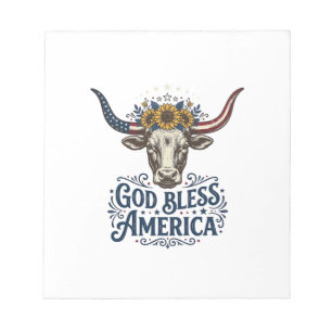Patriottische Koe God Zegen Amerika Vintage T-shir Notitieblok
