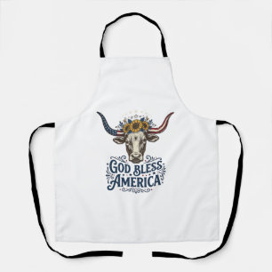 Patriottische Koe God Zegen Amerika Vintage T-shir Schort