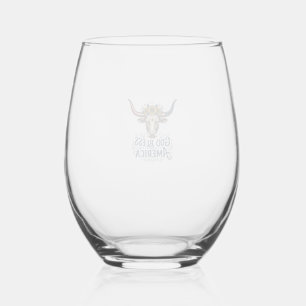 Patriottische Koe God Zegen Amerika Vintage T-shir Wijnglas Zonder Voet