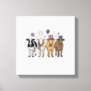 Patriottische Koe Line-up Vintage Vector T-shirt O Canvas Afdruk